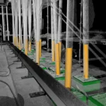 3D-Modell und Punktwolke der verkippten Stützen