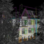 Fassadenaufmaß: Ansicht der Punktwolke mit 2D-Elementen der Fassaden