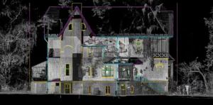 Fassadenaufmaß: Ansicht der Punktwolke mit 2D-Elementen der Fassade